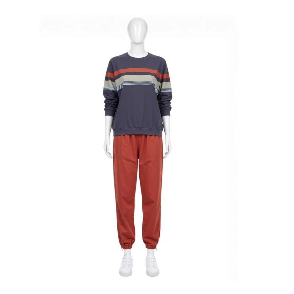 ZYIA Active Set Retro Stripe Crew Sweater 2XL & Terracotta Zipper Joggers L